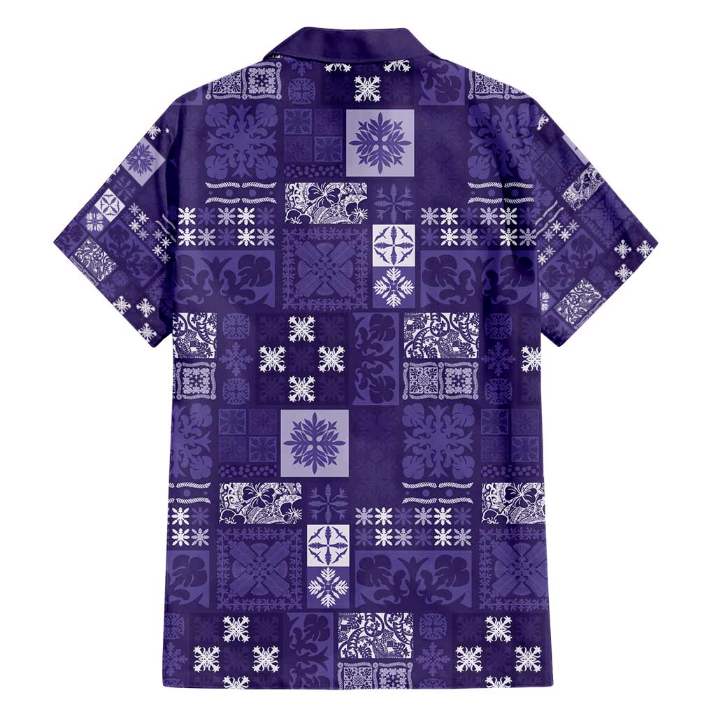 Vintage Hawaiian Quilting Patterns Family Matching Short Sleeve Bodycon Dress and Hawaiian Shirt Purple Style Tribal Fabric Patchwork - Polynesian Pride