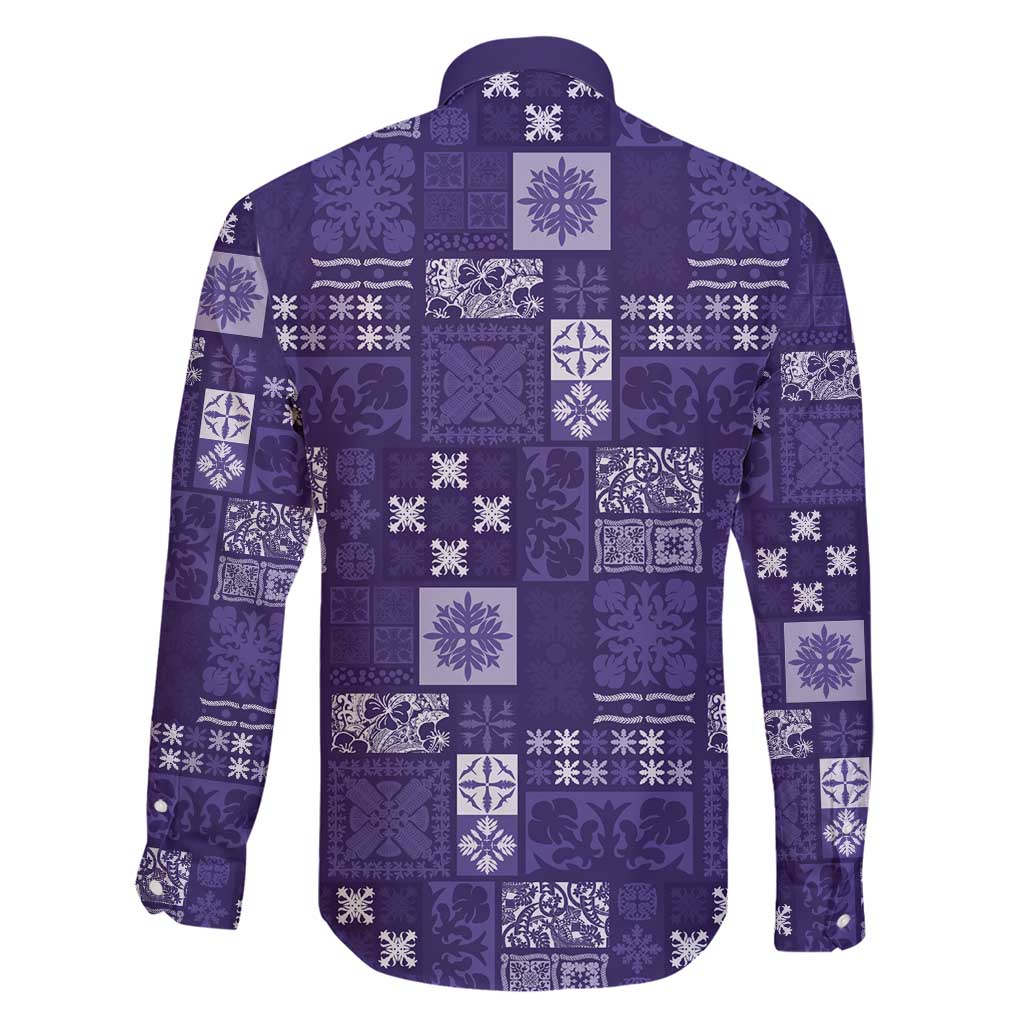 Vintage Hawaiian Quilting Patterns Family Matching Short Sleeve Bodycon Dress and Hawaiian Shirt Purple Style Tribal Fabric Patchwork - Polynesian Pride