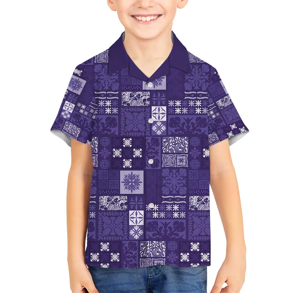 Vintage Hawaiian Quilting Patterns Family Matching Summer Maxi Dress and Hawaiian Shirt Purple Style Tribal Fabric Patchwork - Polynesian Pride