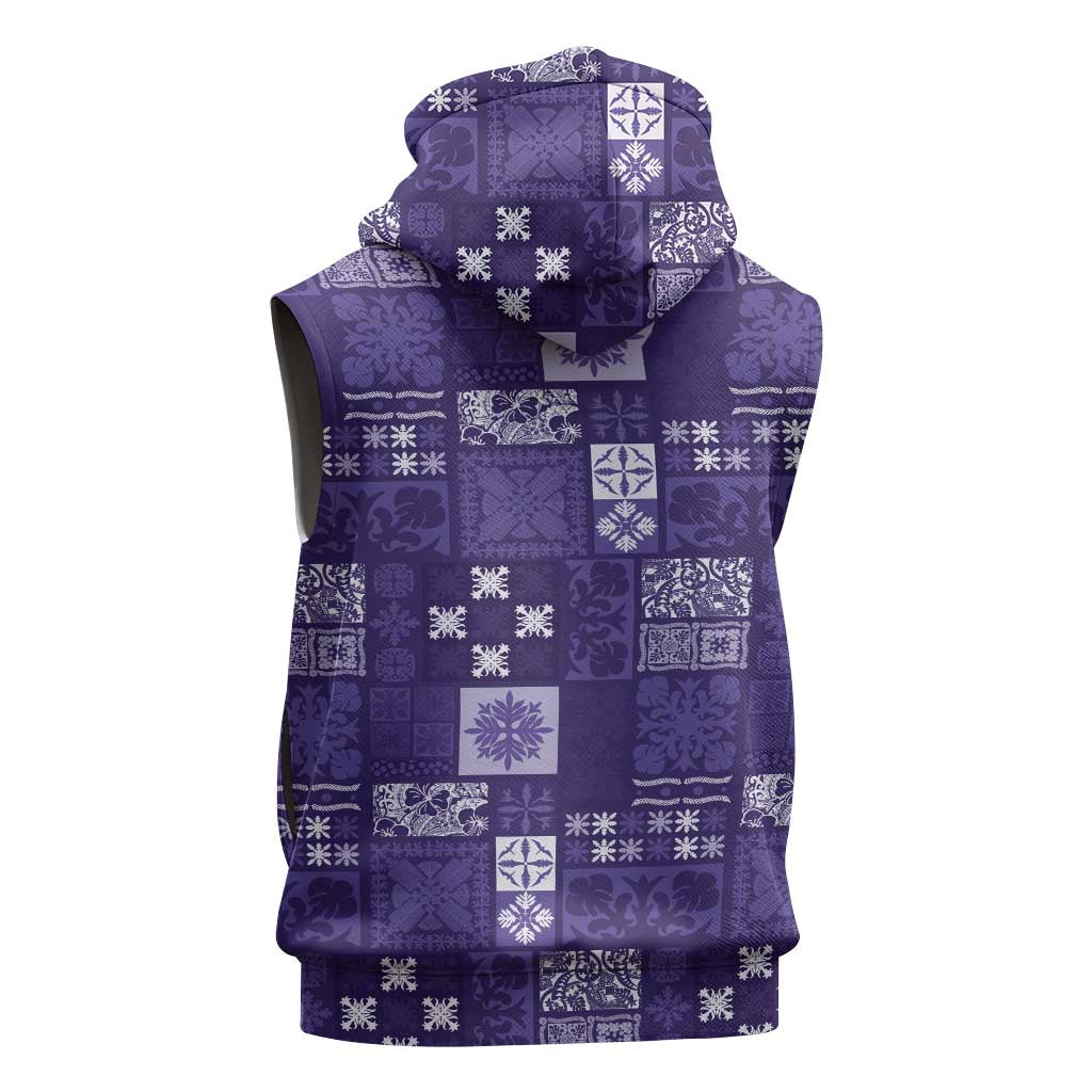 Vintage Hawaiian Quilting Patterns Sleeveless Hoodie Purple Style Tribal Fabric Patchwork - Polynesian Pride