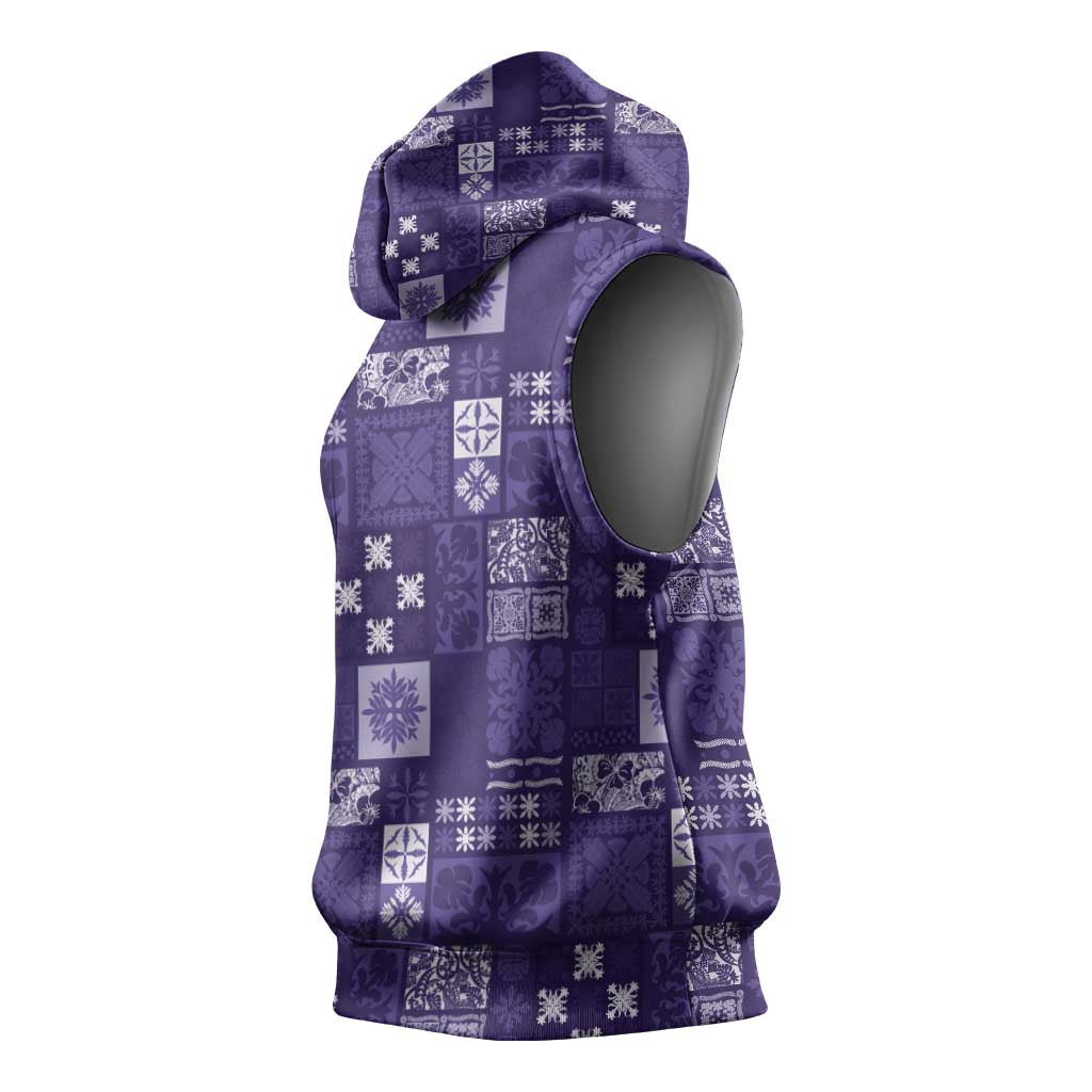 Vintage Hawaiian Quilting Patterns Sleeveless Hoodie Purple Style Tribal Fabric Patchwork - Polynesian Pride