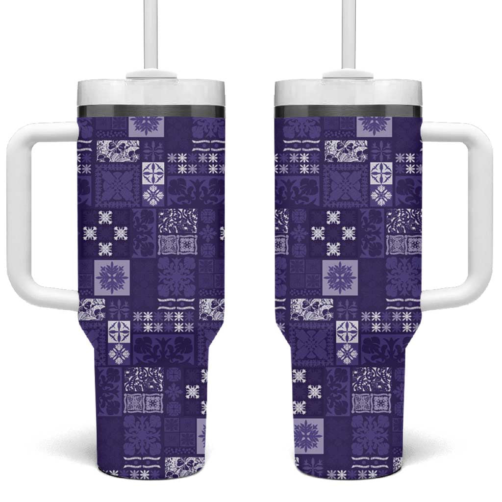 Vintage Hawaiian Quilting Patterns Tumbler With Handle Purple Style Tribal Fabric Patchwork - Polynesian Pride
