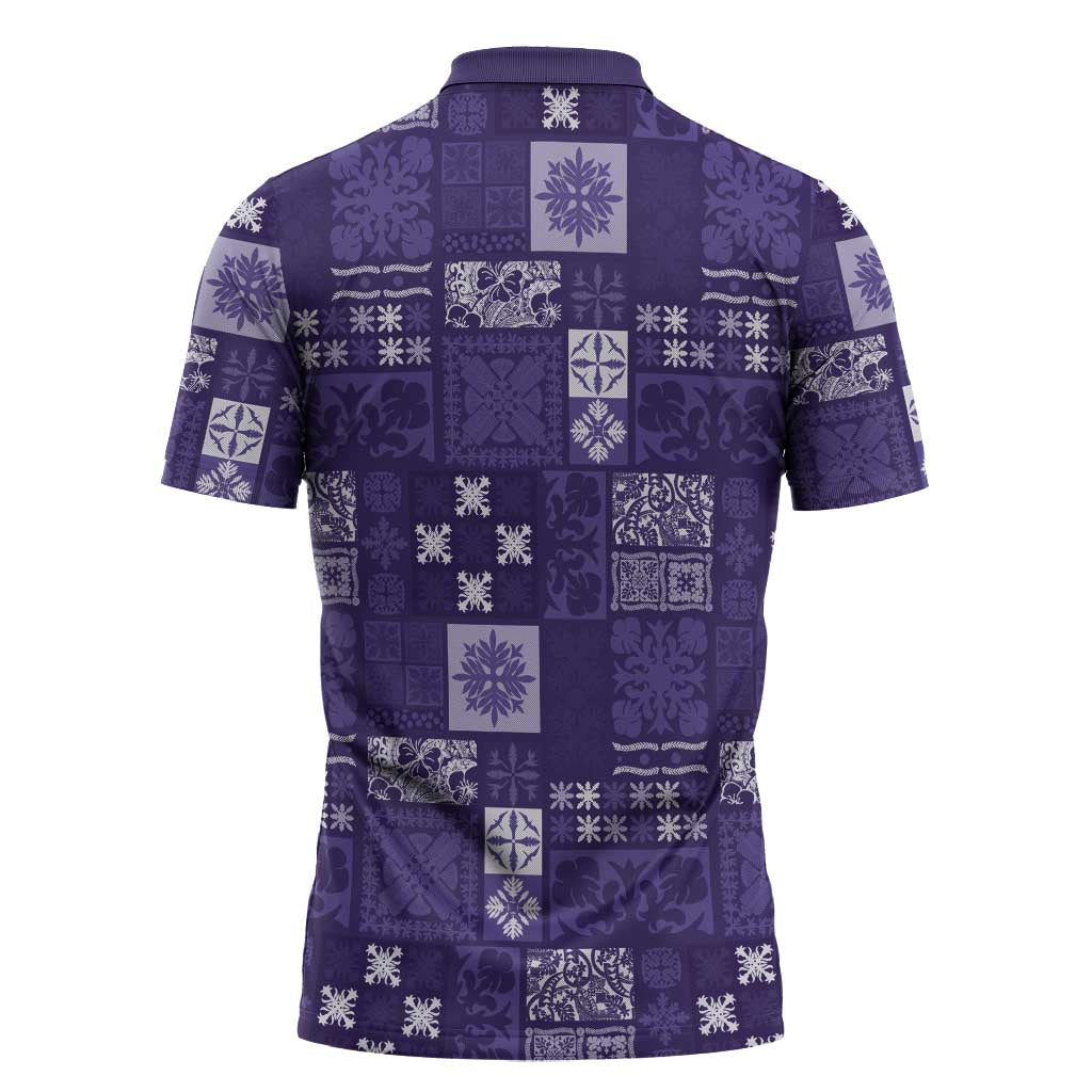 Vintage Hawaiian Quilting Patterns Zipper Polo Shirt Purple Style Tribal Fabric Patchwork - Polynesian Pride