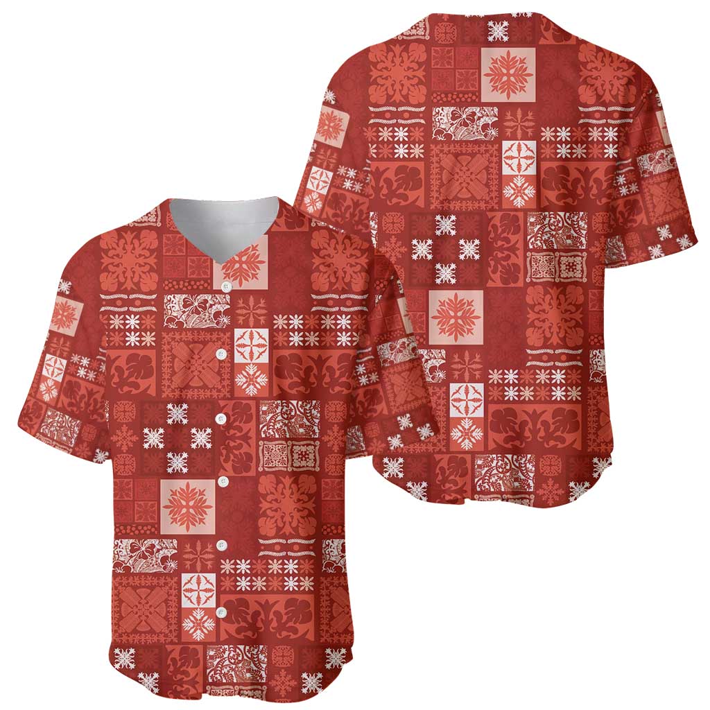 Vintage Hawaiian Quilting Patterns Baseball Jersey Red Style Tribal Fabric Patchwork - Polynesian Pride
