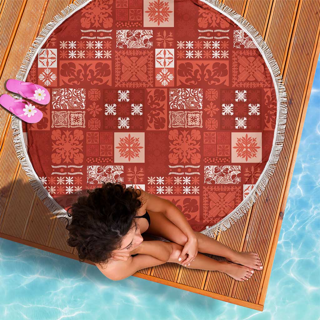 Vintage Hawaiian Quilting Patterns Beach Blanket Red Style Tribal Fabric Patchwork - Polynesian Pride