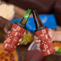 Vintage Hawaiian Quilting Patterns 4 in 1 Can Cooler Tumbler Red Style Tribal Fabric Patchwork - Polynesian Pride