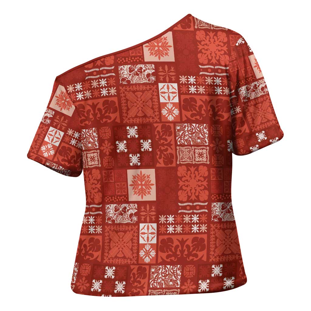 Vintage Hawaiian Quilting Patterns Cross Shoulder Shirt Red Style Tribal Fabric Patchwork - Polynesian Pride