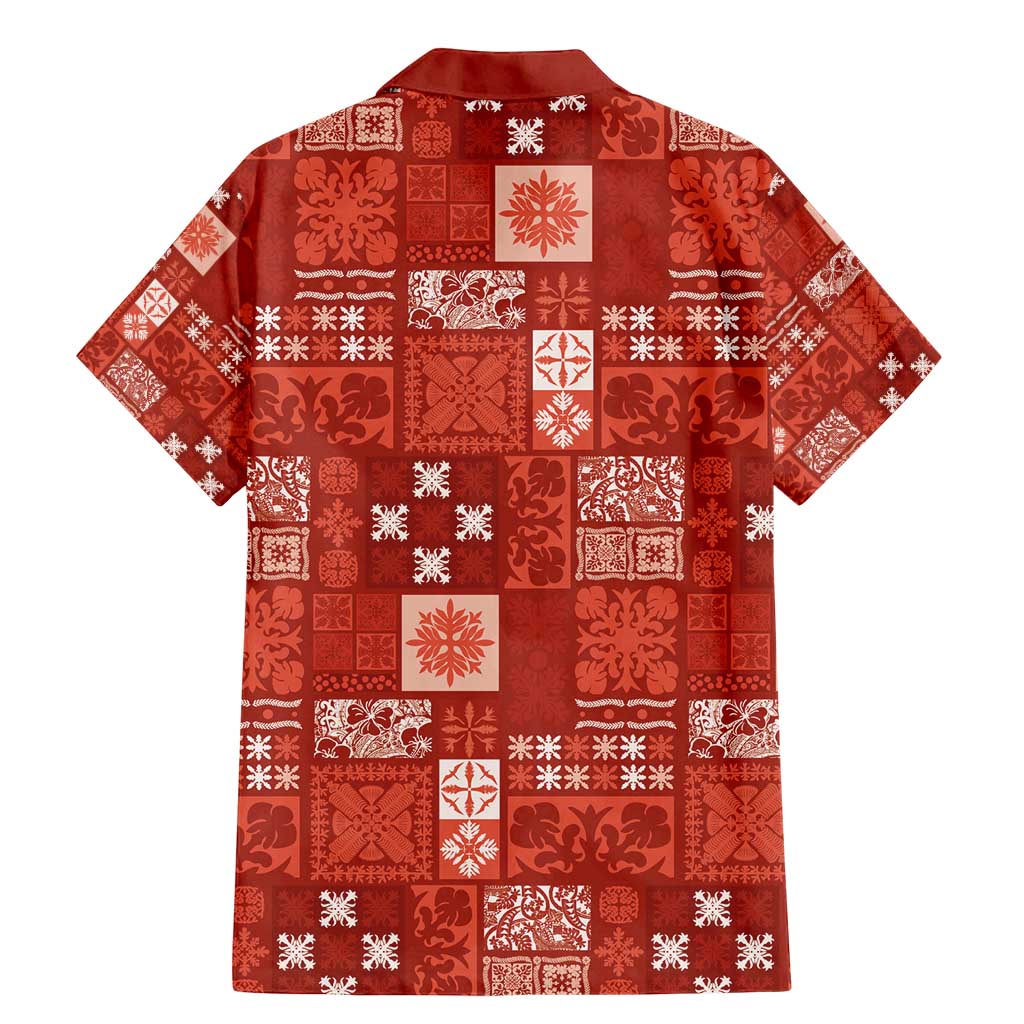 Vintage Hawaiian Quilting Patterns Family Matching Mermaid Dress and Hawaiian Shirt Red Style Tribal Fabric Patchwork - Polynesian Pride