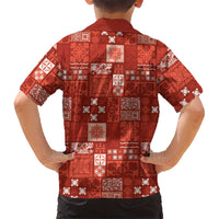 Vintage Hawaiian Quilting Patterns Family Matching Puletasi and Hawaiian Shirt Red Style Tribal Fabric Patchwork LT9 - Polynesian Pride