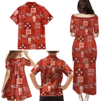 Vintage Hawaiian Quilting Patterns Family Matching Puletasi and Hawaiian Shirt Red Style Tribal Fabric Patchwork LT9 - Polynesian Pride