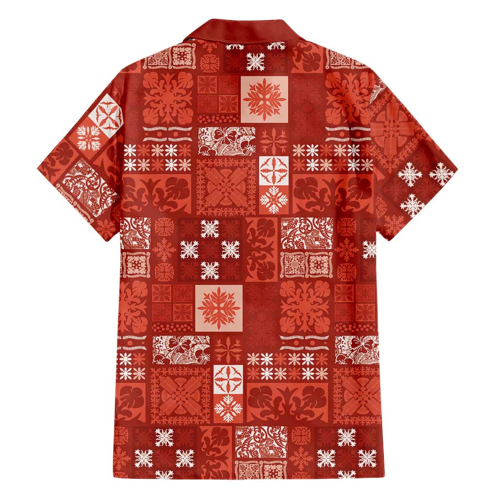 Vintage Hawaiian Quilting Patterns Family Matching Puletasi and Hawaiian Shirt Red Style Tribal Fabric Patchwork LT9 - Polynesian Pride