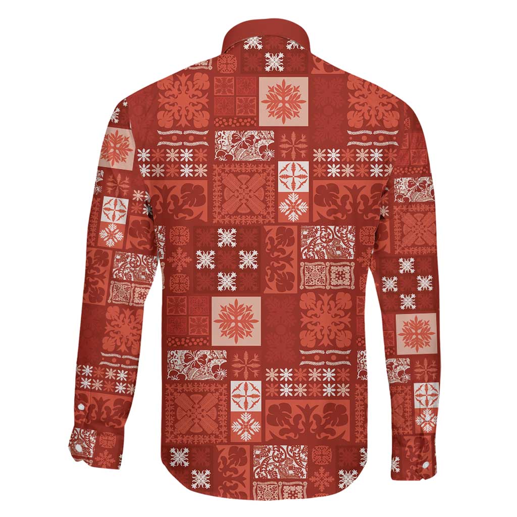 Vintage Hawaiian Quilting Patterns Family Matching Puletasi and Hawaiian Shirt Red Style Tribal Fabric Patchwork LT9 - Polynesian Pride