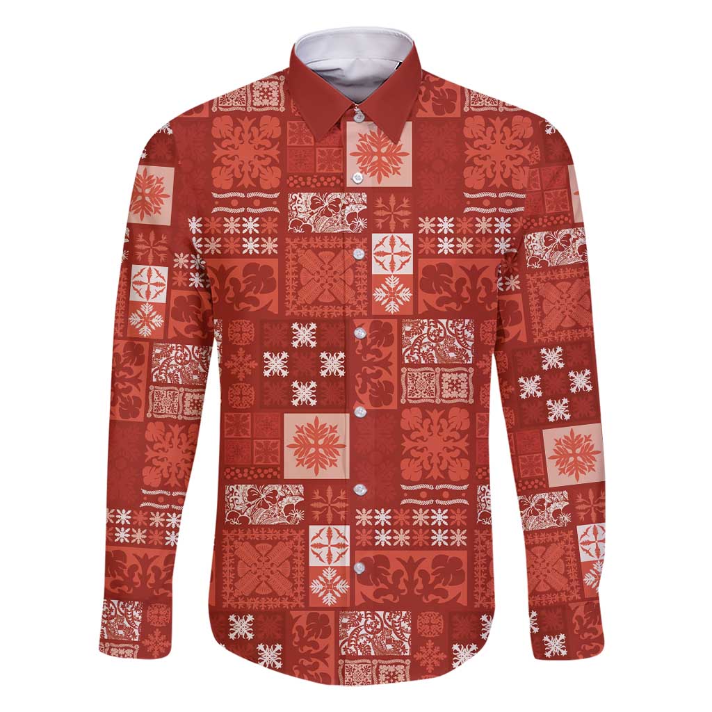 Vintage Hawaiian Quilting Patterns Family Matching Short Sleeve Bodycon Dress and Hawaiian Shirt Red Style Tribal Fabric Patchwork - Polynesian Pride