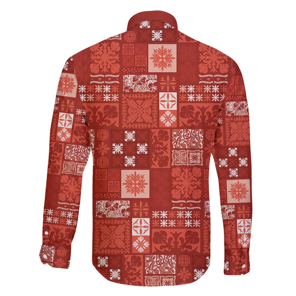 Vintage Hawaiian Quilting Patterns Family Matching Tank Maxi Dress and Hawaiian Shirt Red Style Tribal Fabric Patchwork - Polynesian Pride