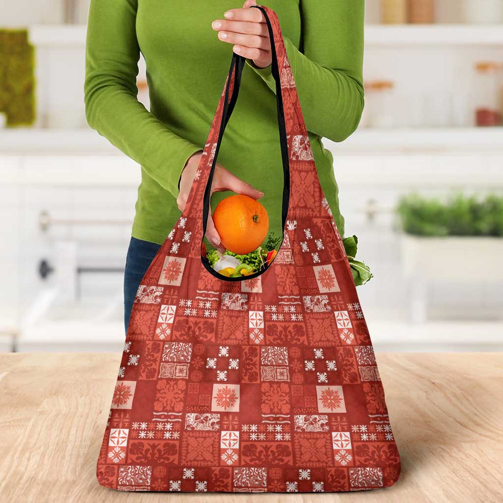 Vintage Hawaiian Quilting Patterns Grocery Bag Red Style Tribal Fabric Patchwork - Polynesian Pride