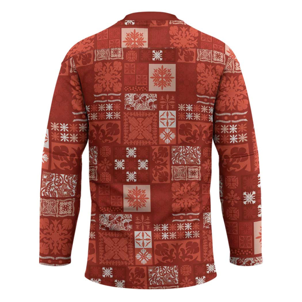 Vintage Hawaiian Quilting Patterns Hockey Jersey Red Style Tribal Fabric Patchwork - Polynesian Pride
