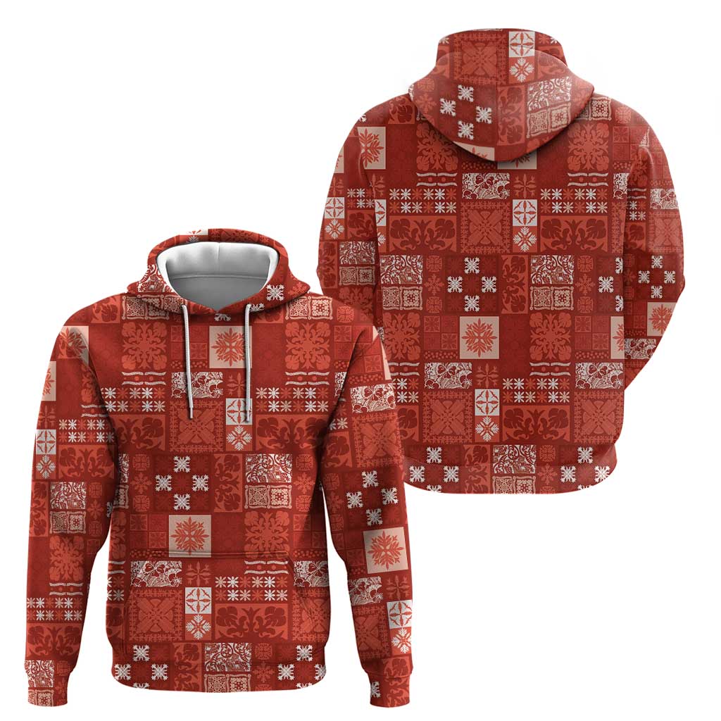 Vintage Hawaiian Quilting Patterns Hoodie Red Style Tribal Fabric Patchwork - Polynesian Pride