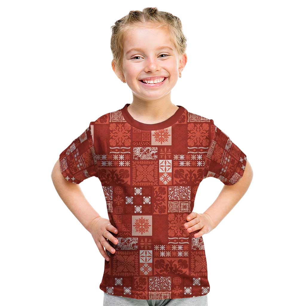 Vintage Hawaiian Quilting Patterns Kid T Shirt Red Style Tribal Fabric Patchwork - Polynesian Pride