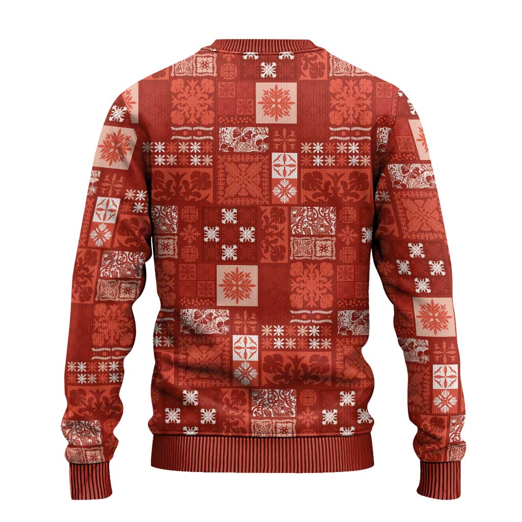 Vintage Hawaiian Quilting Patterns Ugly Christmas Sweater Red Style Tribal Fabric Patchwork - Polynesian Pride