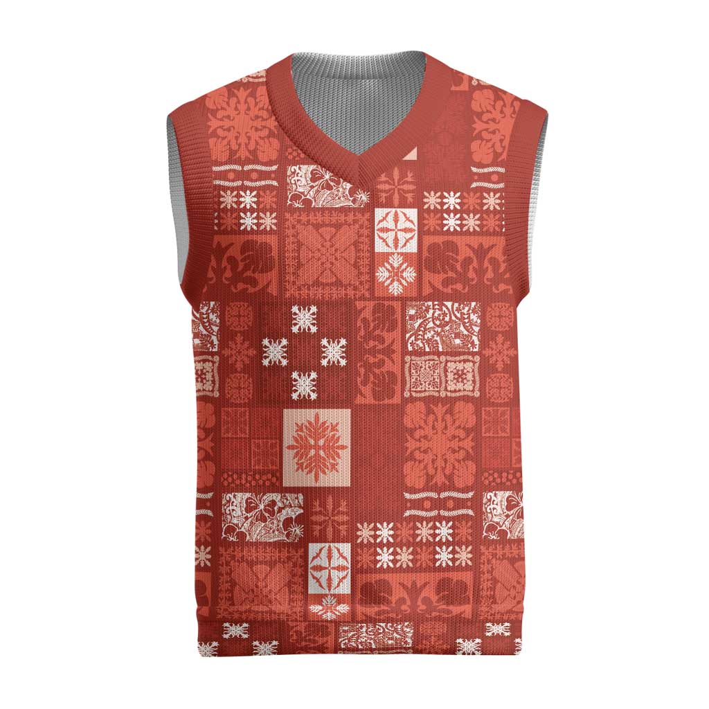 Vintage Hawaiian Quilting Patterns Christmas Knitted V-Neck Vest Red Style Tribal Fabric Patchwork - Polynesian Pride