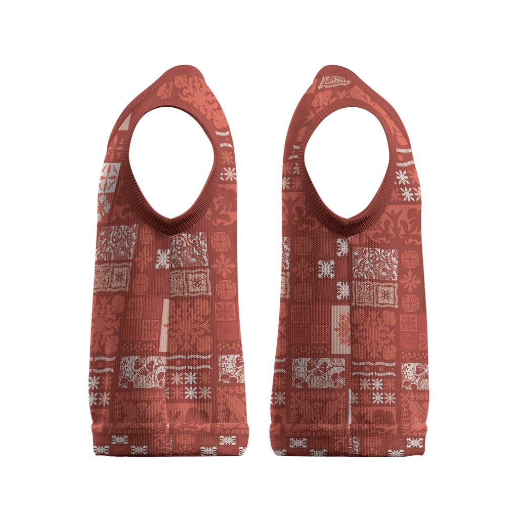 Vintage Hawaiian Quilting Patterns Christmas Knitted V-Neck Vest Red Style Tribal Fabric Patchwork - Polynesian Pride