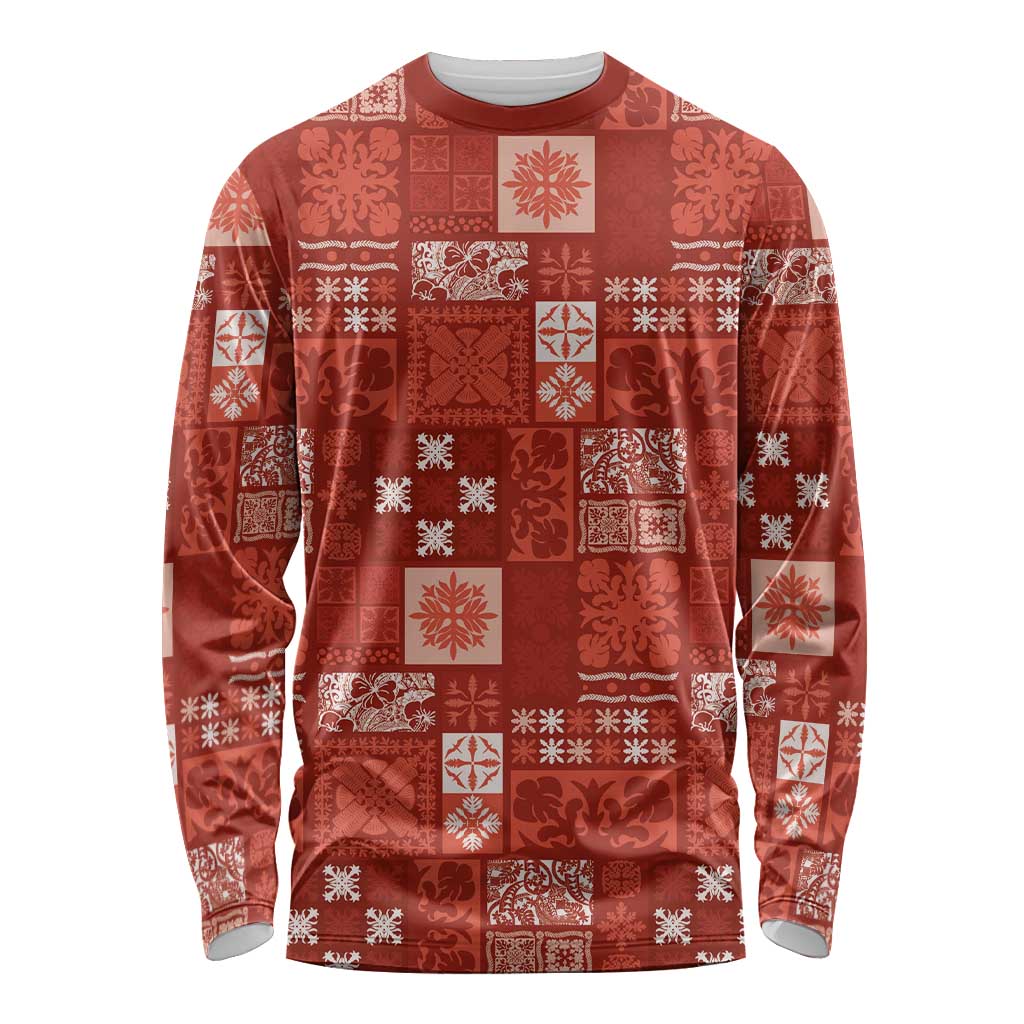 Vintage Hawaiian Quilting Patterns Long Sleeve Shirt Red Style Tribal Fabric Patchwork - Polynesian Pride