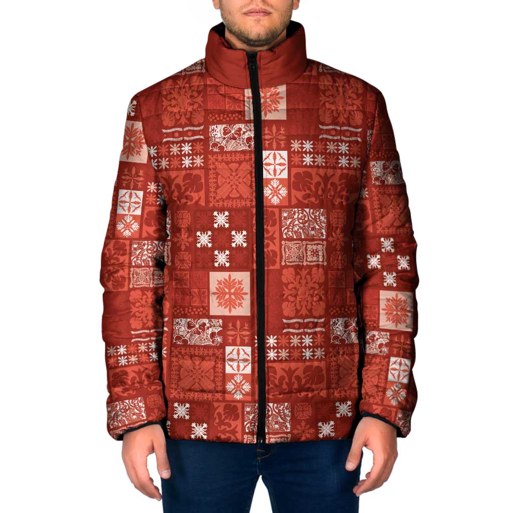 Vintage Hawaiian Quilting Patterns Padded Jacket Red Style Tribal Fabric Patchwork - Polynesian Pride