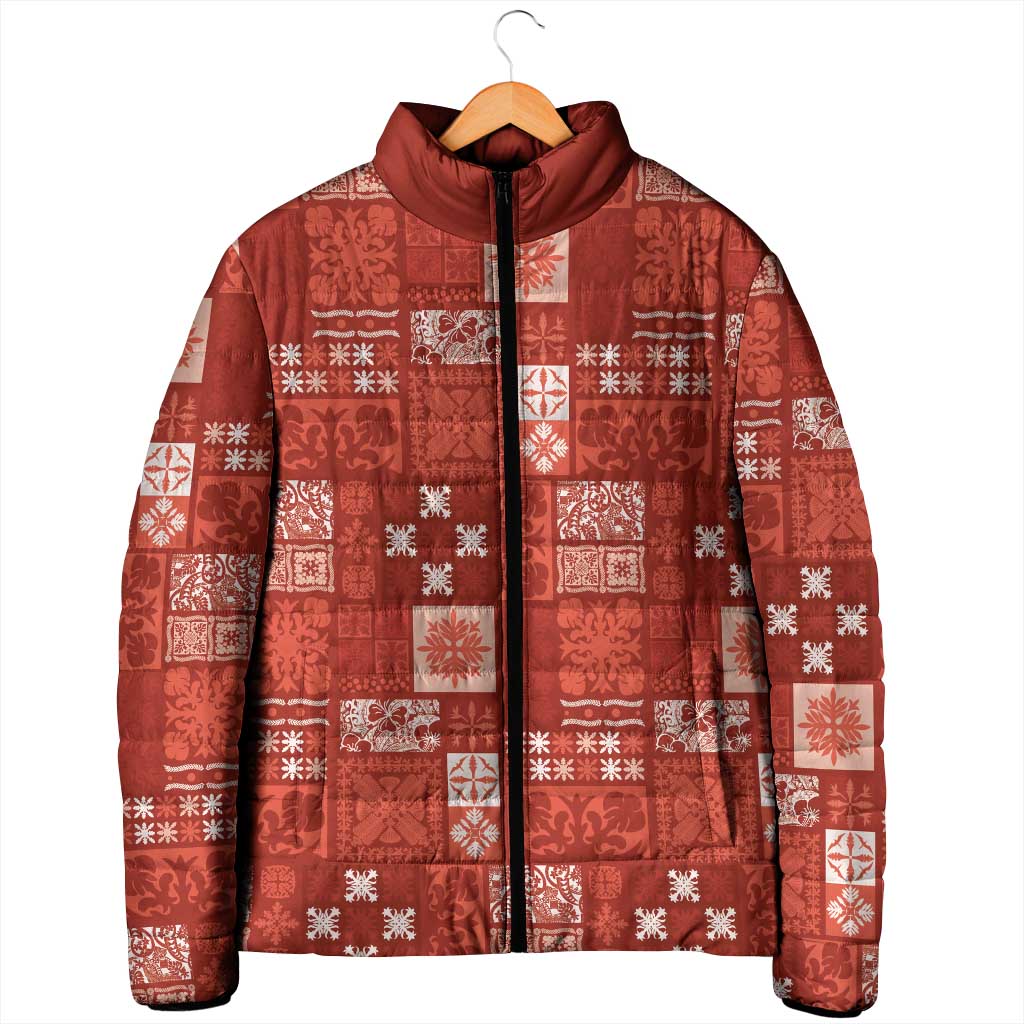 Vintage Hawaiian Quilting Patterns Padded Jacket Red Style Tribal Fabric Patchwork - Polynesian Pride