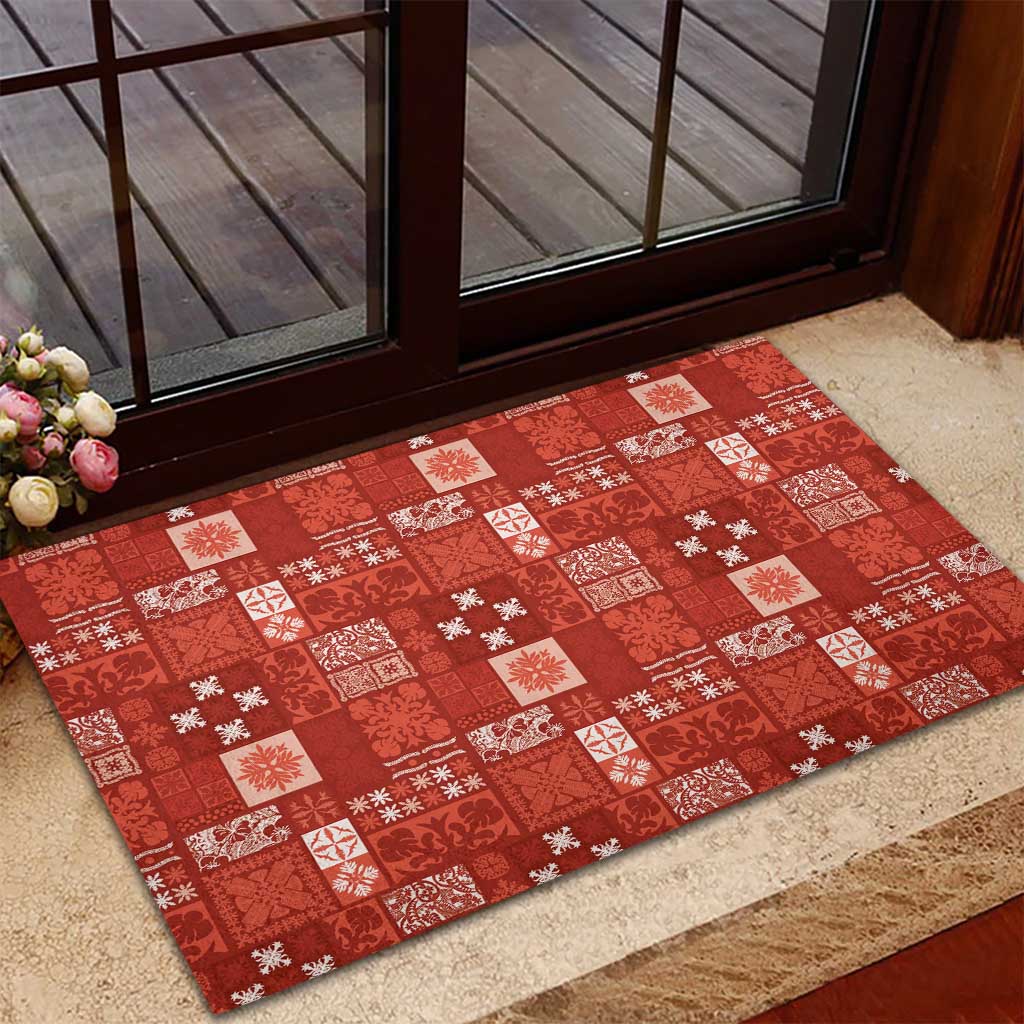 Vintage Hawaiian Quilting Patterns Rubber Doormat Red Style Tribal Fabric Patchwork - Polynesian Pride
