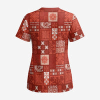 Vintage Hawaiian Quilting Patterns Scrub Top Red Style Tribal Fabric Patchwork - Polynesian Pride