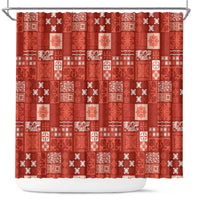 Vintage Hawaiian Quilting Patterns Shower Curtain Red Style Tribal Fabric Patchwork - Polynesian Pride