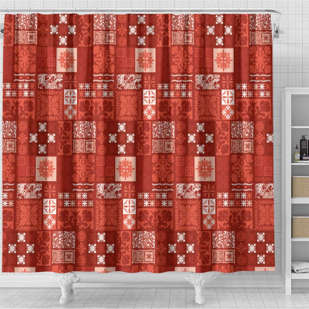 Vintage Hawaiian Quilting Patterns Shower Curtain Red Style Tribal Fabric Patchwork - Polynesian Pride