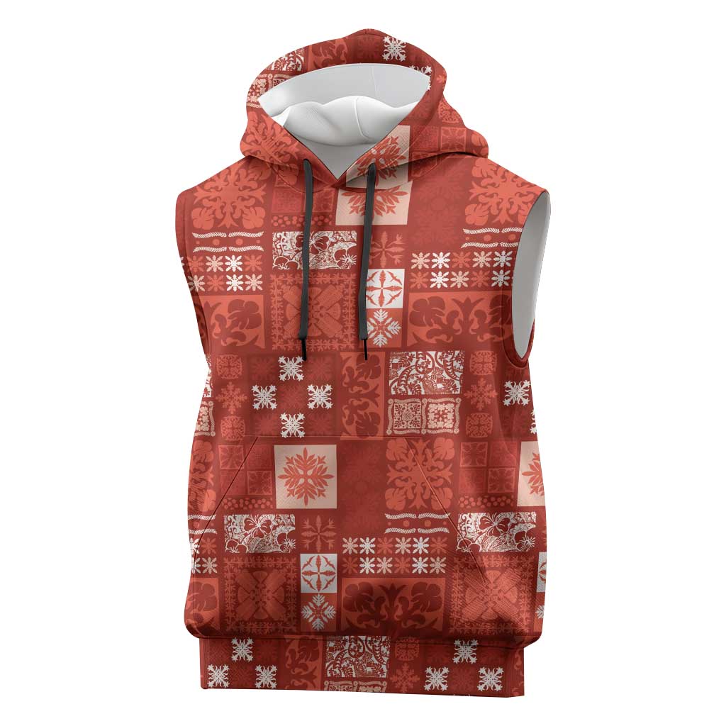 Vintage Hawaiian Quilting Patterns Sleeveless Hoodie Red Style Tribal Fabric Patchwork - Polynesian Pride