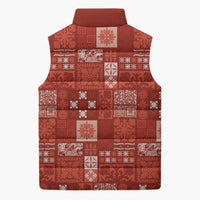 Vintage Hawaiian Quilting Patterns Sleeveless Puffer Jacket Red Style Tribal Fabric Patchwork - Polynesian Pride