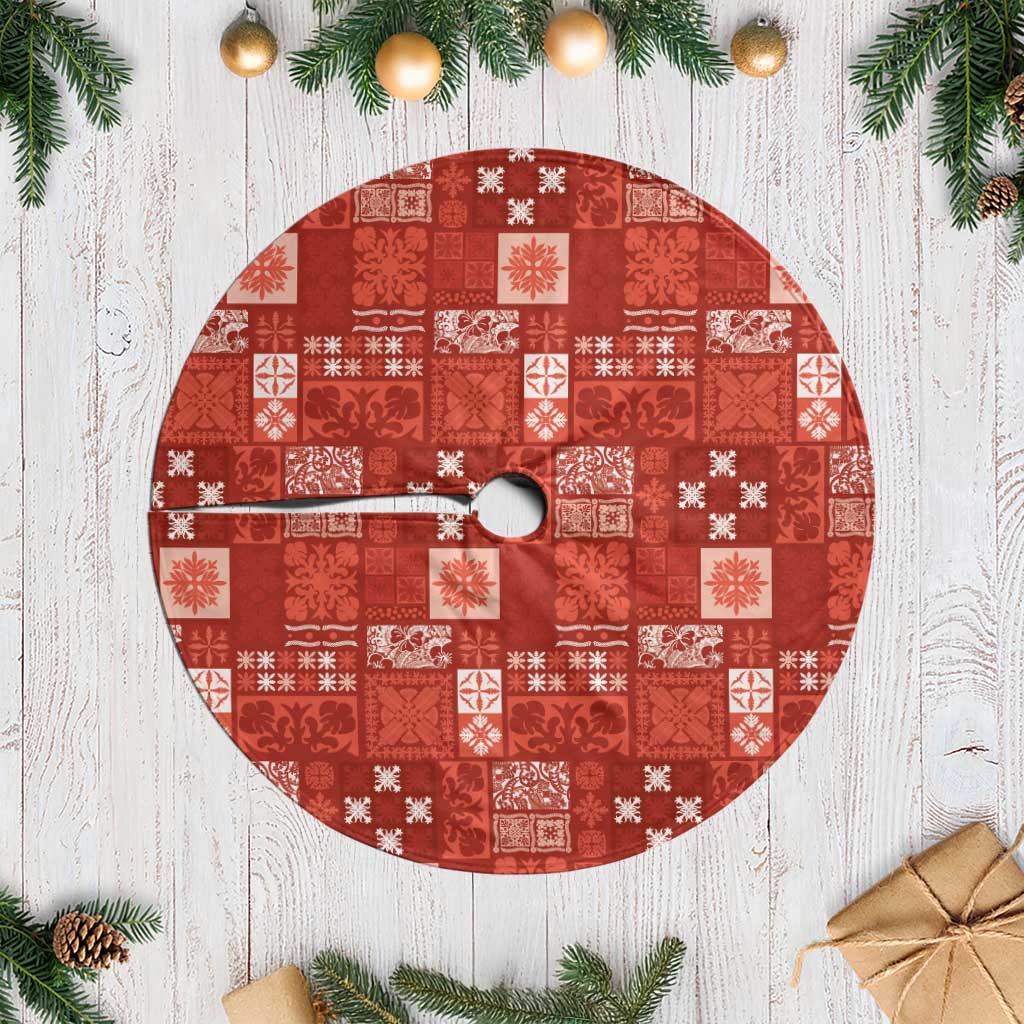 Vintage Hawaiian Quilting Patterns Tree Skirt Red Style Tribal Fabric Patchwork - Polynesian Pride