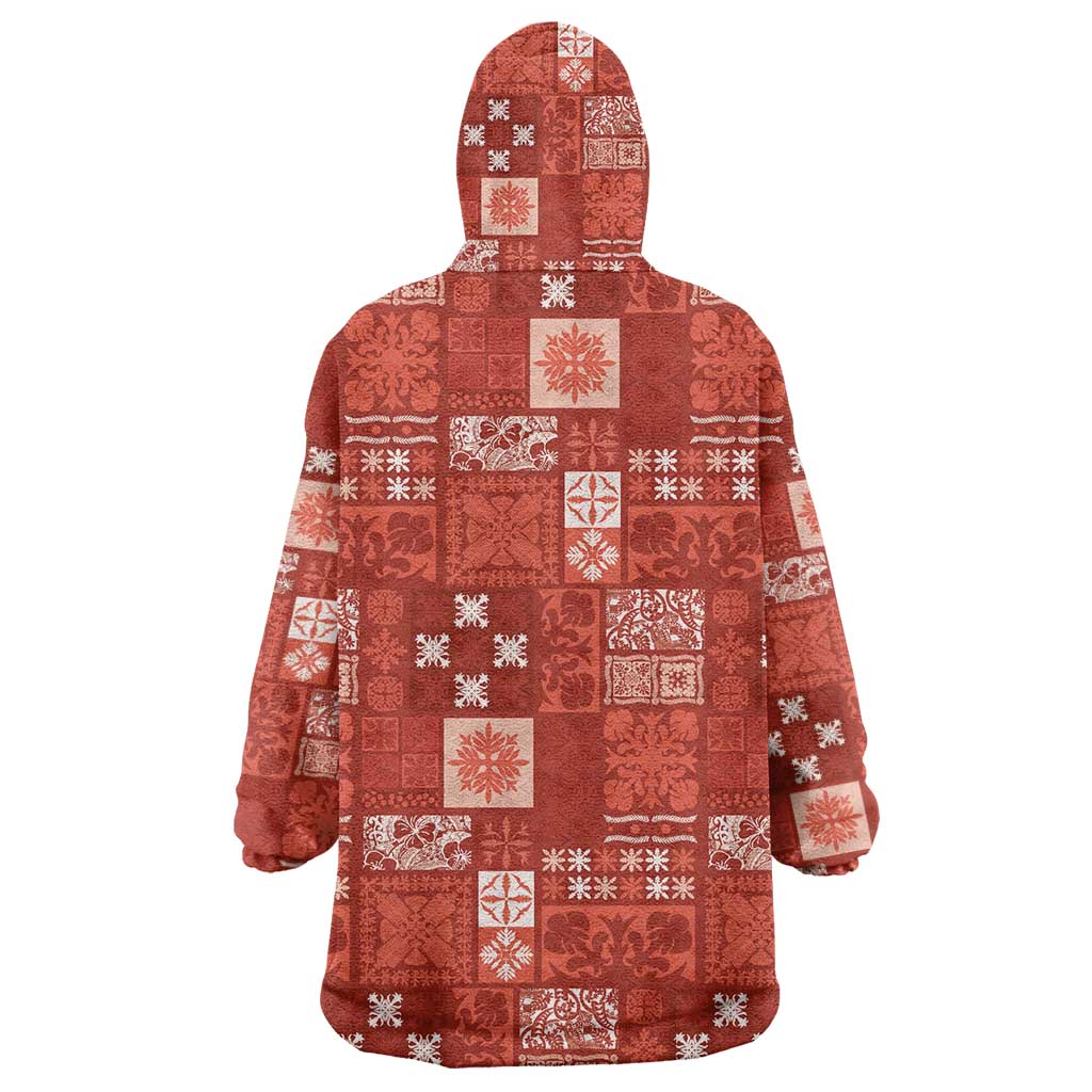 Vintage Hawaiian Quilting Patterns Wearable Blanket Hoodie Red Style Tribal Fabric Patchwork - Polynesian Pride
