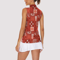 Vintage Hawaiian Quilting Patterns Women Sleeveless Polo Shirt Red Style Tribal Fabric Patchwork - Polynesian Pride