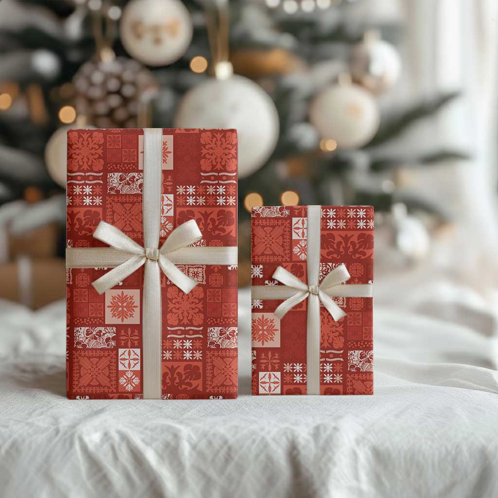 Vintage Hawaiian Quilting Patterns Wrapping Paper Red Style Tribal Fabric Patchwork - Polynesian Pride