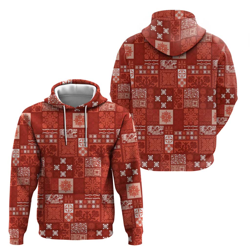 Vintage Hawaiian Quilting Patterns Zip Hoodie Red Style Tribal Fabric Patchwork - Polynesian Pride