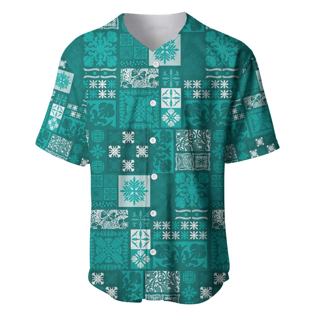 Vintage Hawaiian Quilting Patterns Baseball Jersey Turquoise Style Tribal Fabric Patchwork - Polynesian Pride