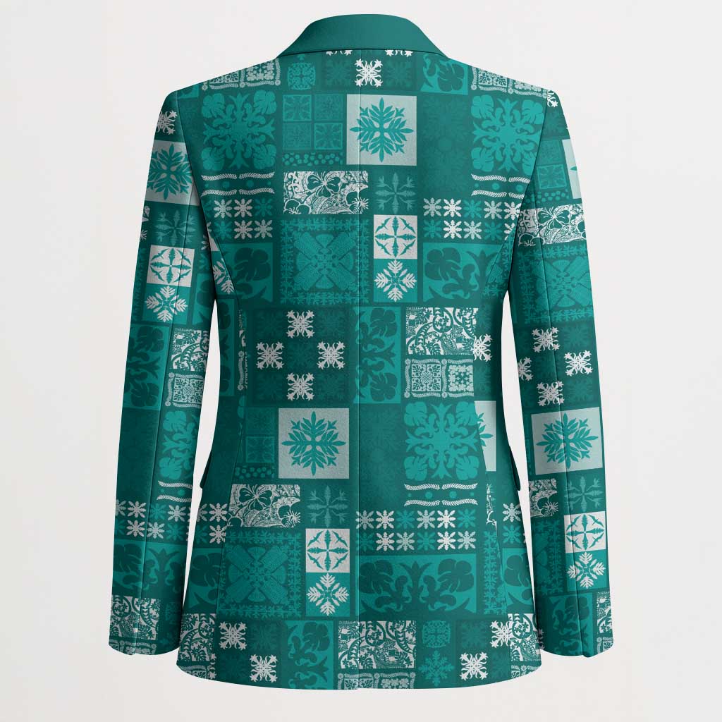 Vintage Hawaiian Quilting Patterns Blazer Turquoise Style Tribal Fabric Patchwork - Polynesian Pride