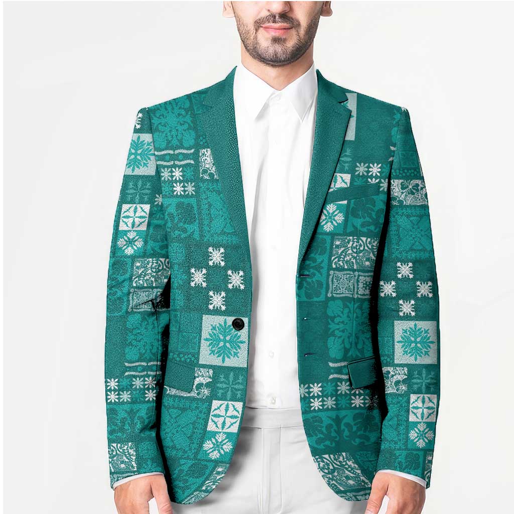 Vintage Hawaiian Quilting Patterns Blazer Turquoise Style Tribal Fabric Patchwork - Polynesian Pride