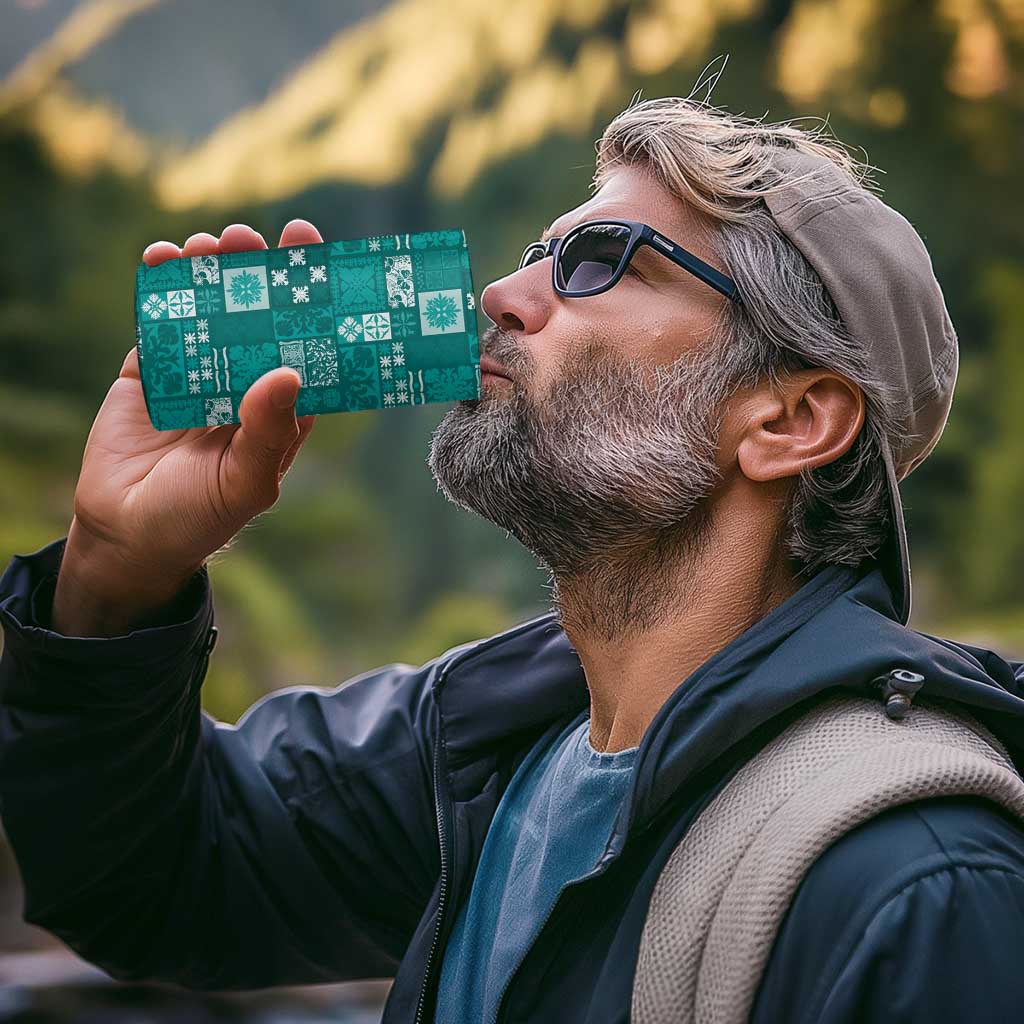 Vintage Hawaiian Quilting Patterns 4 in 1 Can Cooler Tumbler Turquoise Style Tribal Fabric Patchwork - Polynesian Pride