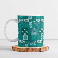 Vintage Hawaiian Quilting Patterns Ceramic Mug Turquoise Style Tribal Fabric Patchwork - Polynesian Pride