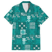 Vintage Hawaiian Quilting Patterns Family Matching Off Shoulder Short Dress and Hawaiian Shirt Turquoise Style Tribal Fabric Patchwork - Polynesian Pride