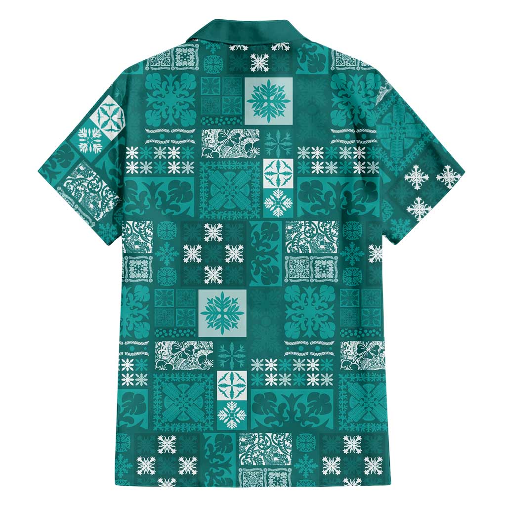 Vintage Hawaiian Quilting Patterns Family Matching Puletasi and Hawaiian Shirt Turquoise Style Tribal Fabric Patchwork LT9 - Polynesian Pride