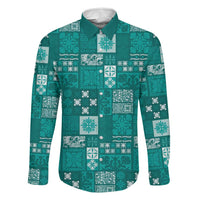 Vintage Hawaiian Quilting Patterns Family Matching Puletasi and Hawaiian Shirt Turquoise Style Tribal Fabric Patchwork LT9 Dad's Shirt - Long Sleeve Turquoise - Polynesian Pride