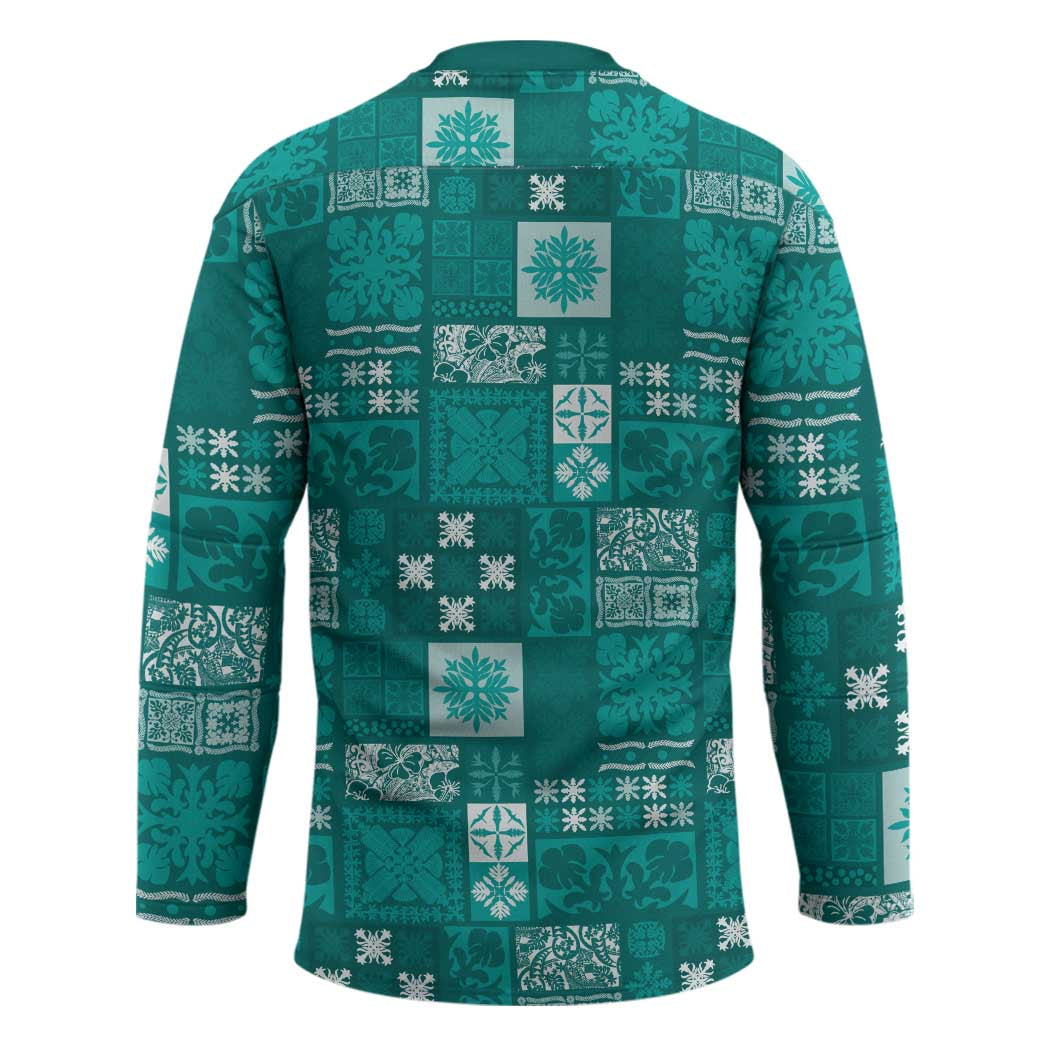 Vintage Hawaiian Quilting Patterns Hockey Jersey Turquoise Style Tribal Fabric Patchwork - Polynesian Pride