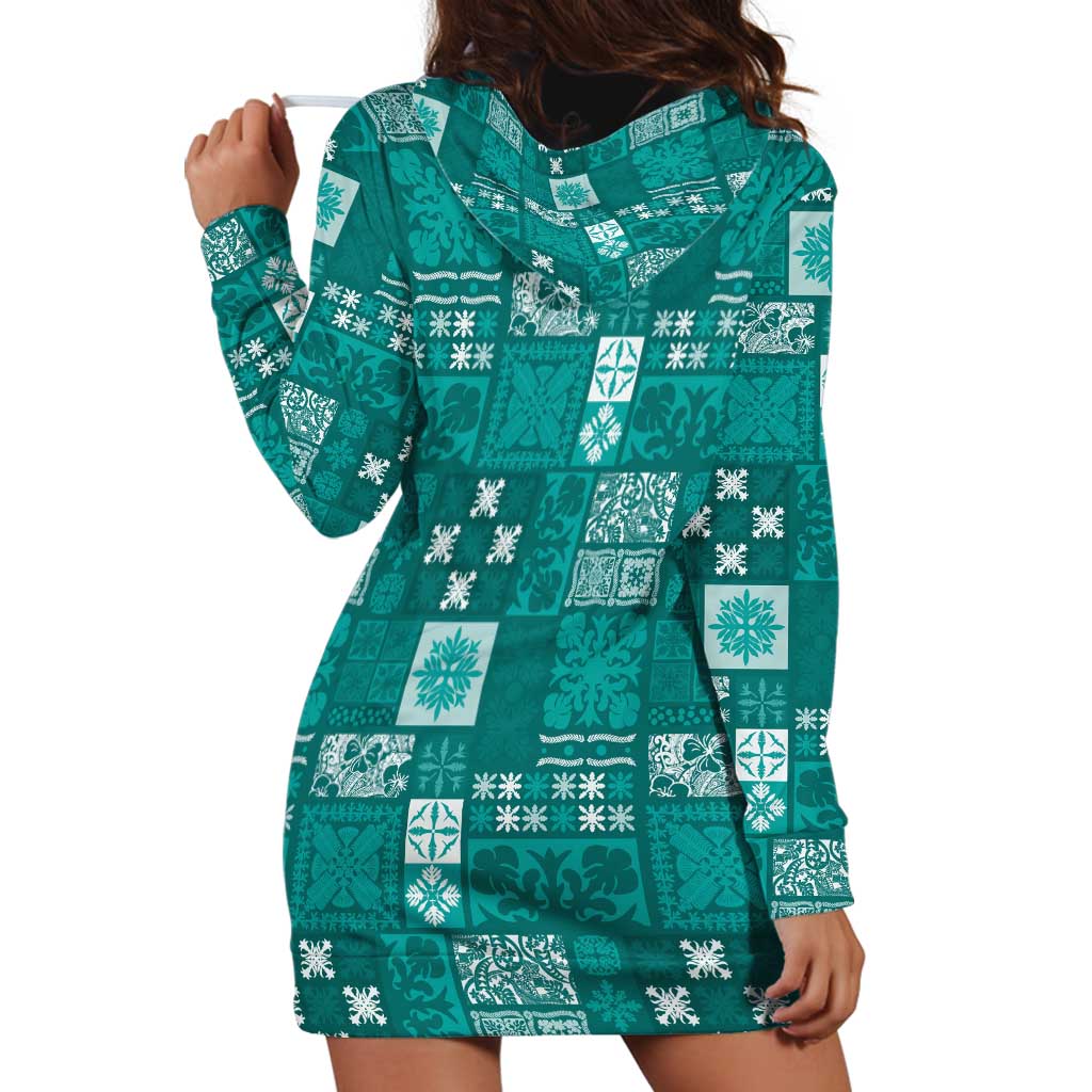 Vintage Hawaiian Quilting Patterns Hoodie Dress Turquoise Style Tribal Fabric Patchwork - Polynesian Pride