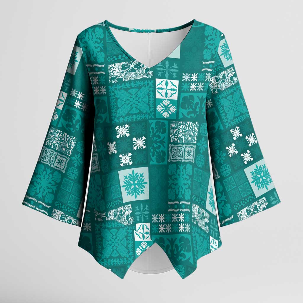 Vintage Hawaiian Quilting Patterns Kimono Sleeve Blouse Turquoise Style Tribal Fabric Patchwork - Polynesian Pride